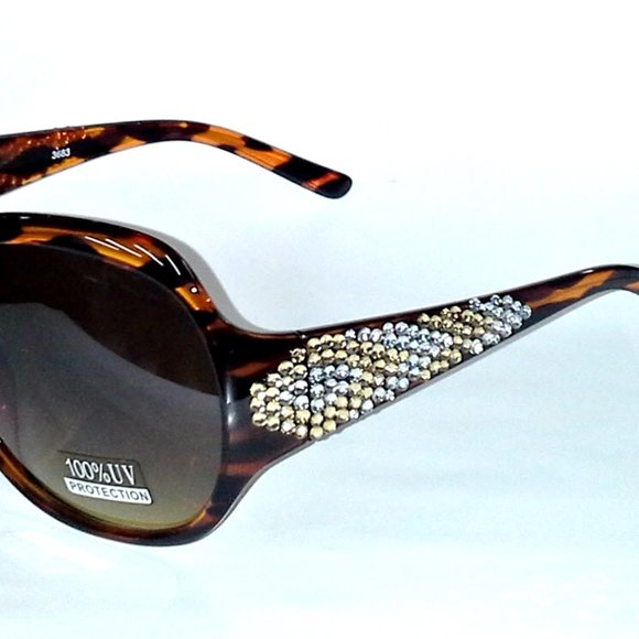 NEW BROWN SUNGLASSES w/BLING - Picture 2 of 3